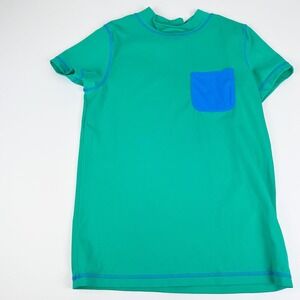 Boden Rash Guard Kids 11-12Y Green Blue Pocket Short Sleeve Swim Shirt